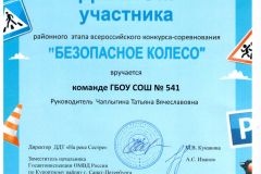 диплом участника Безопасное колесо